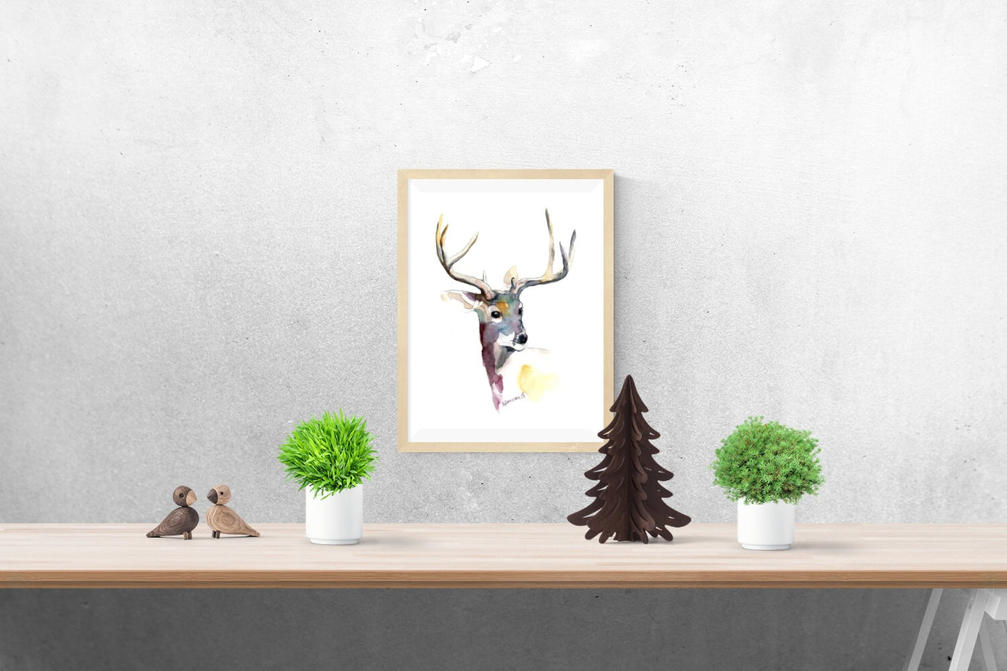 Deer print - watercolor reindeer picture. Woodland wall decor