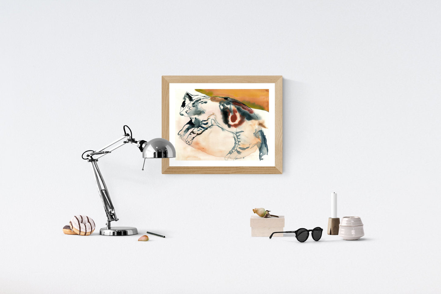 Primitive cat art - watercolor original painting. Tabby kitty water color drawing