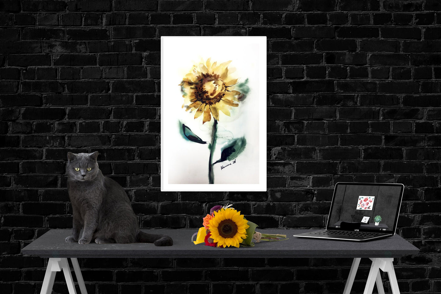 Sunflower painting - original watercolor art of a flower