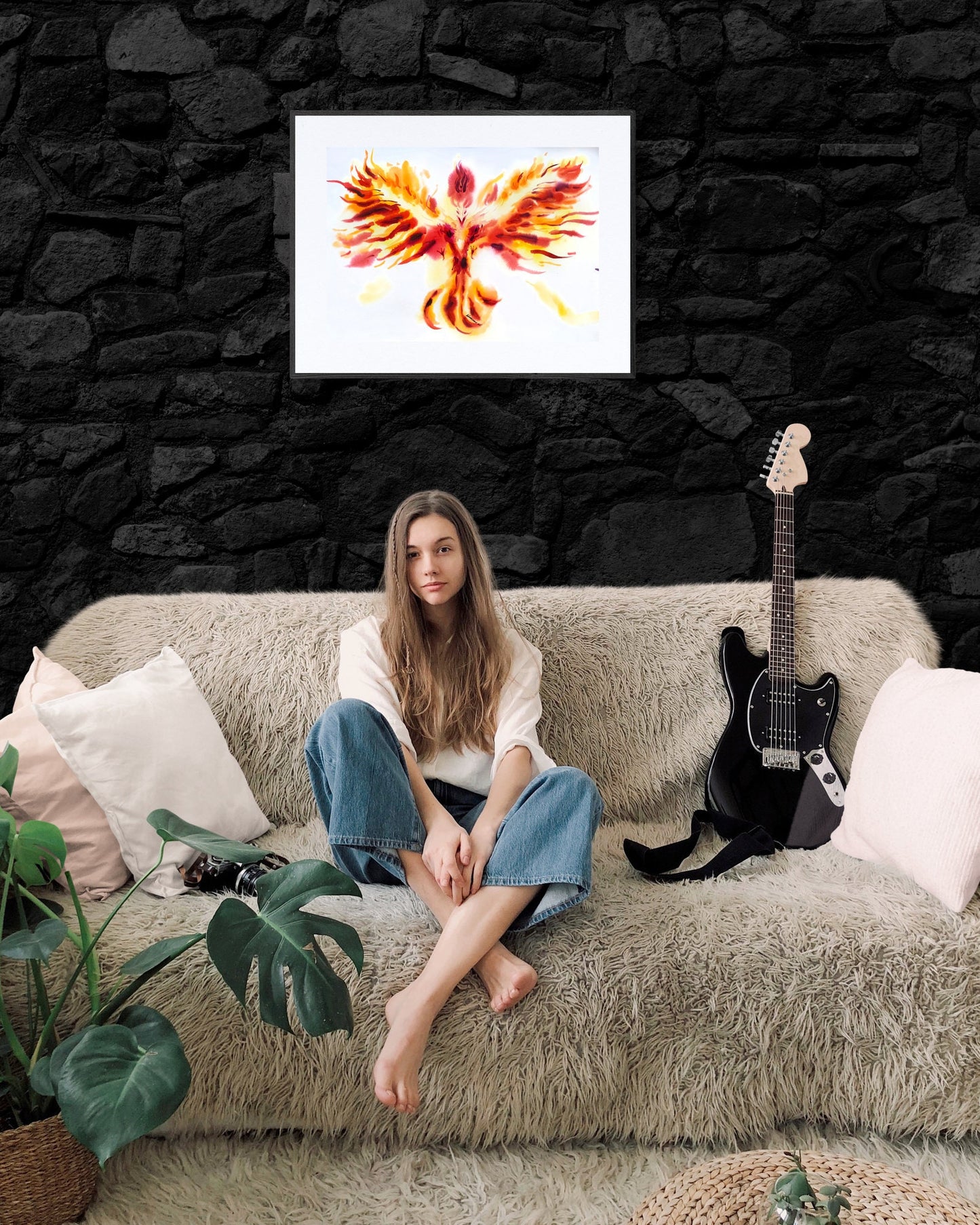 Phoenix painting - law office wall art - original fire watercolor