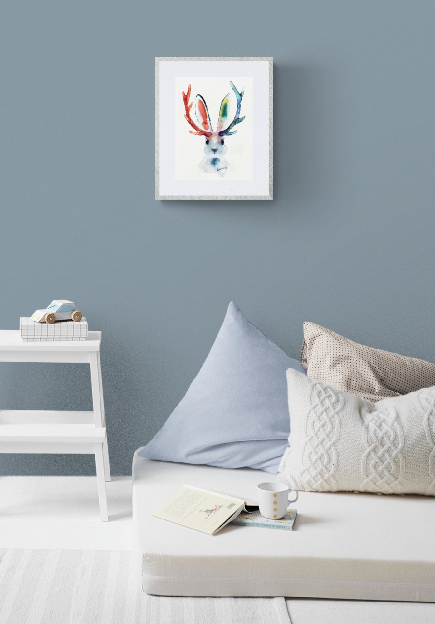 Jackalope painting - original watercolor art. Contemporary water colour. Jackrabbit watercolour