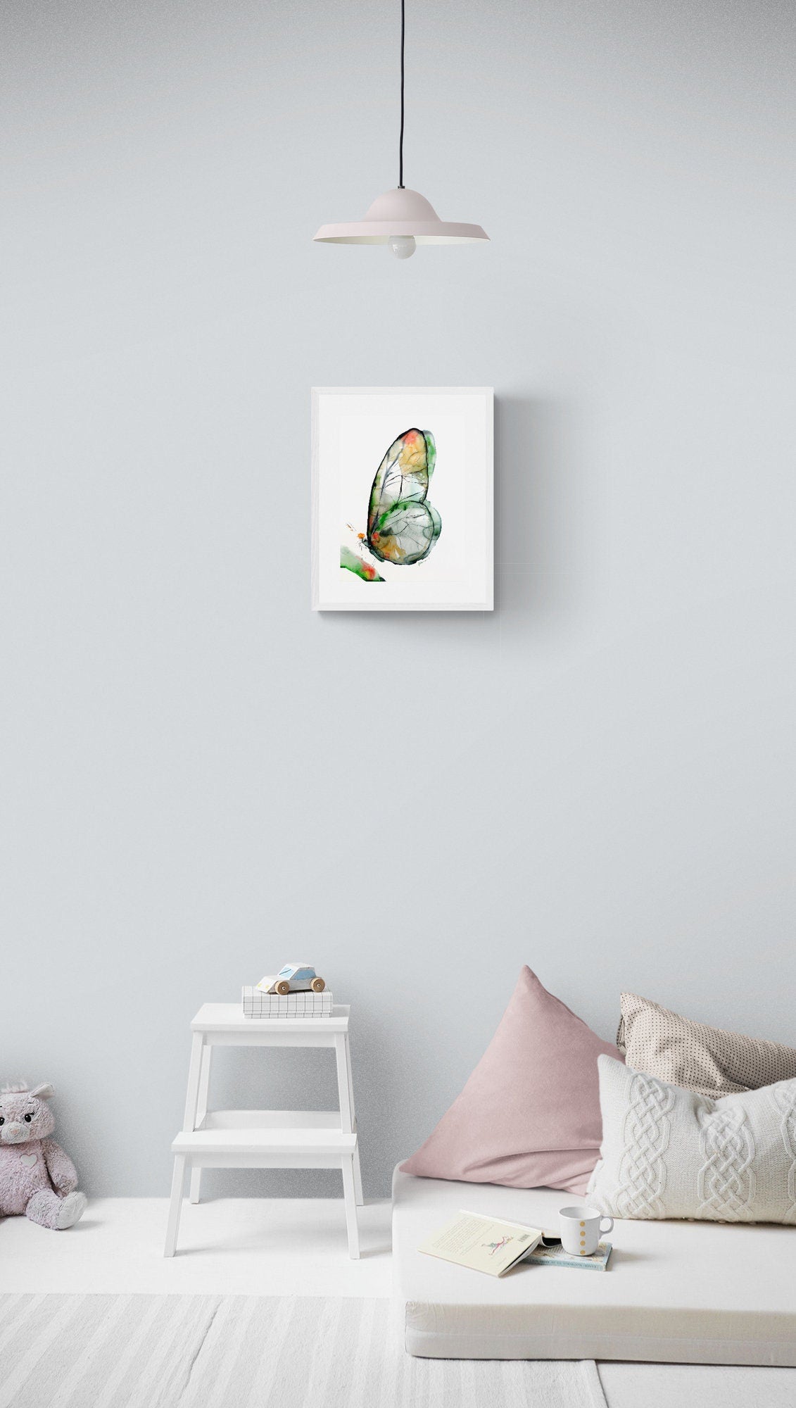 Butterfly Art Print, Green and Yellow Watercolor Nature Room Decor
