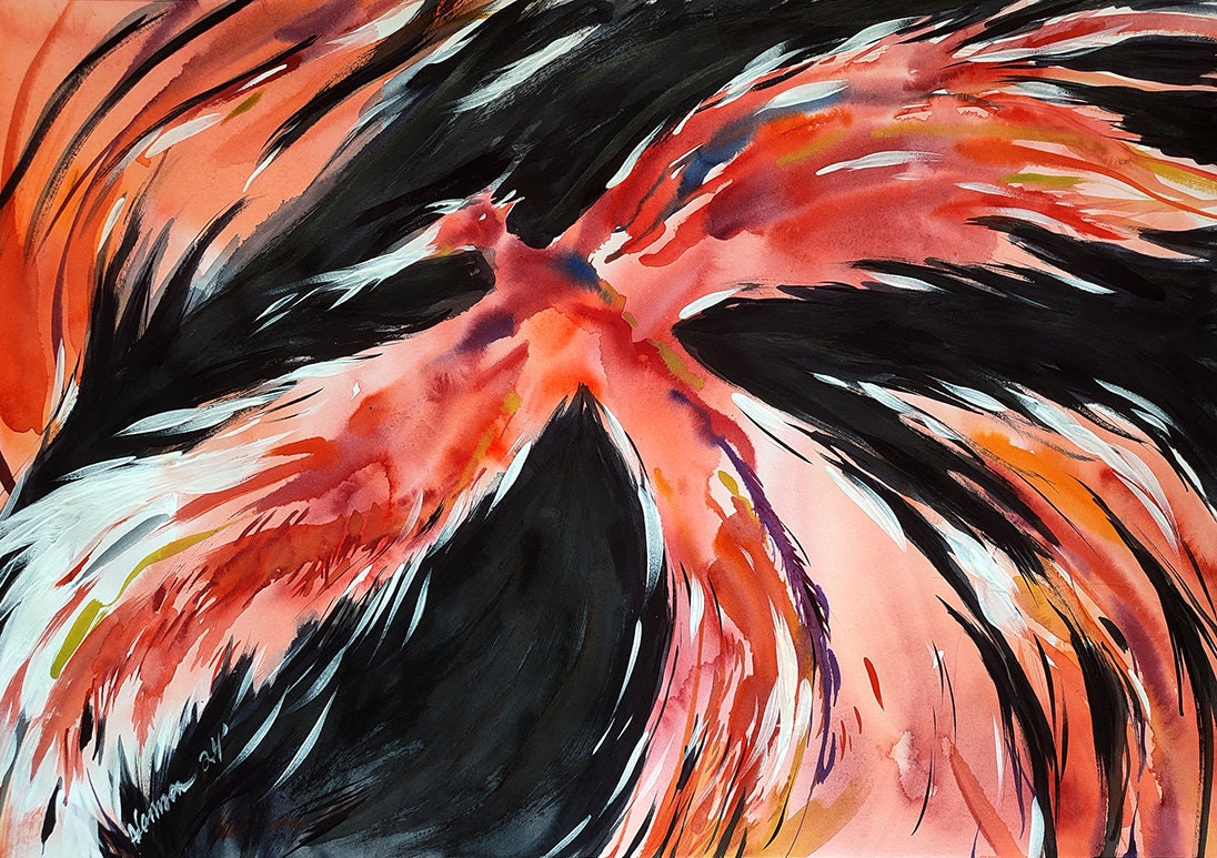 Phoenix Rising painting - law office wall art - original fire watercolor and acrylic art work