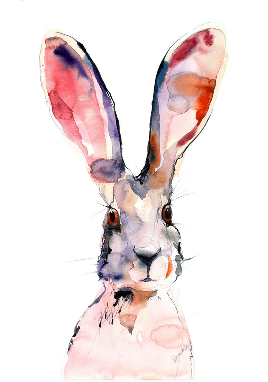 Alice in Wonderland hare art - bunny print - Watercolor wall art for hotel or home