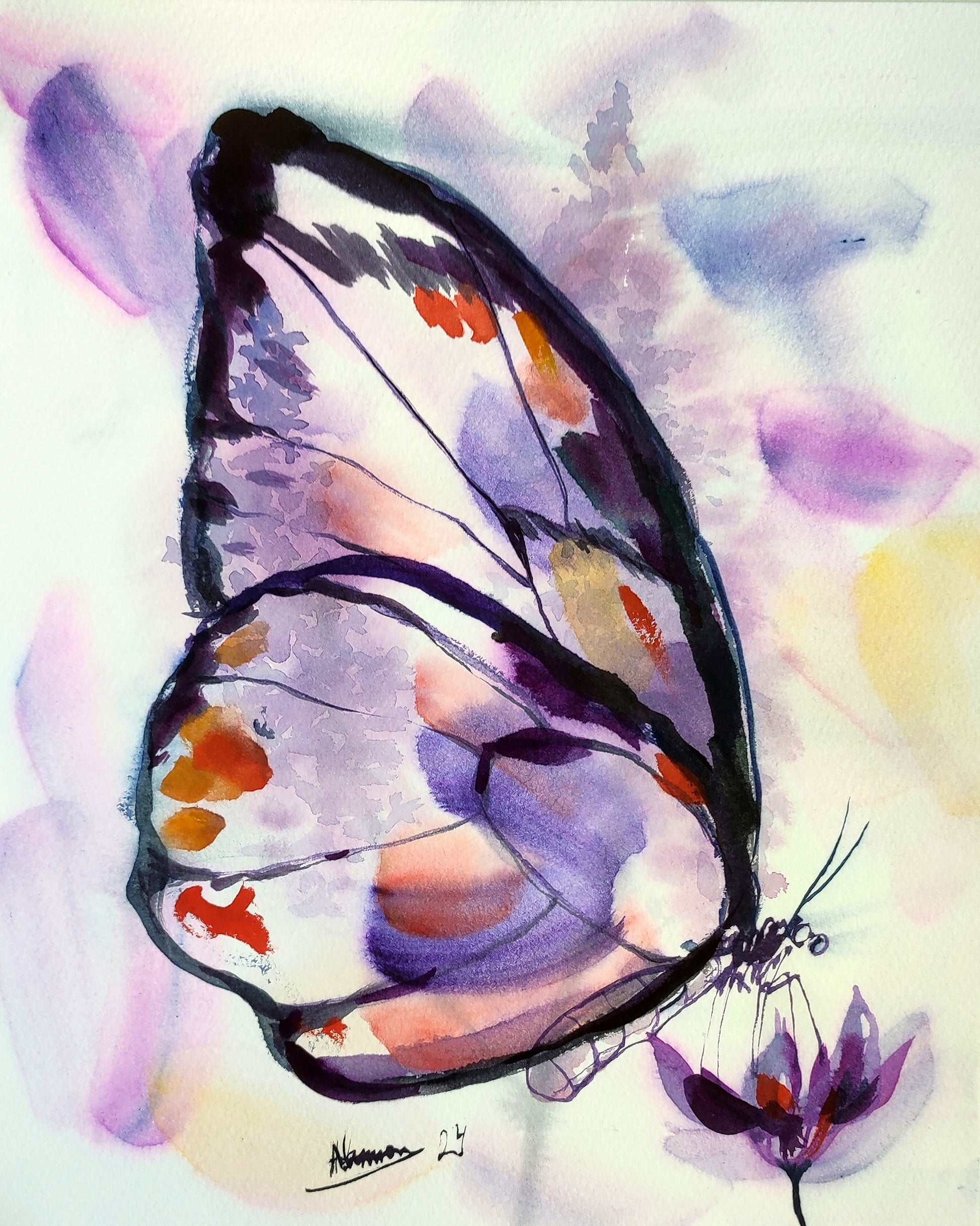 Original Watercolor Butterfly Art, Abstract Butterfly Wall Decor, image size:1946x2435