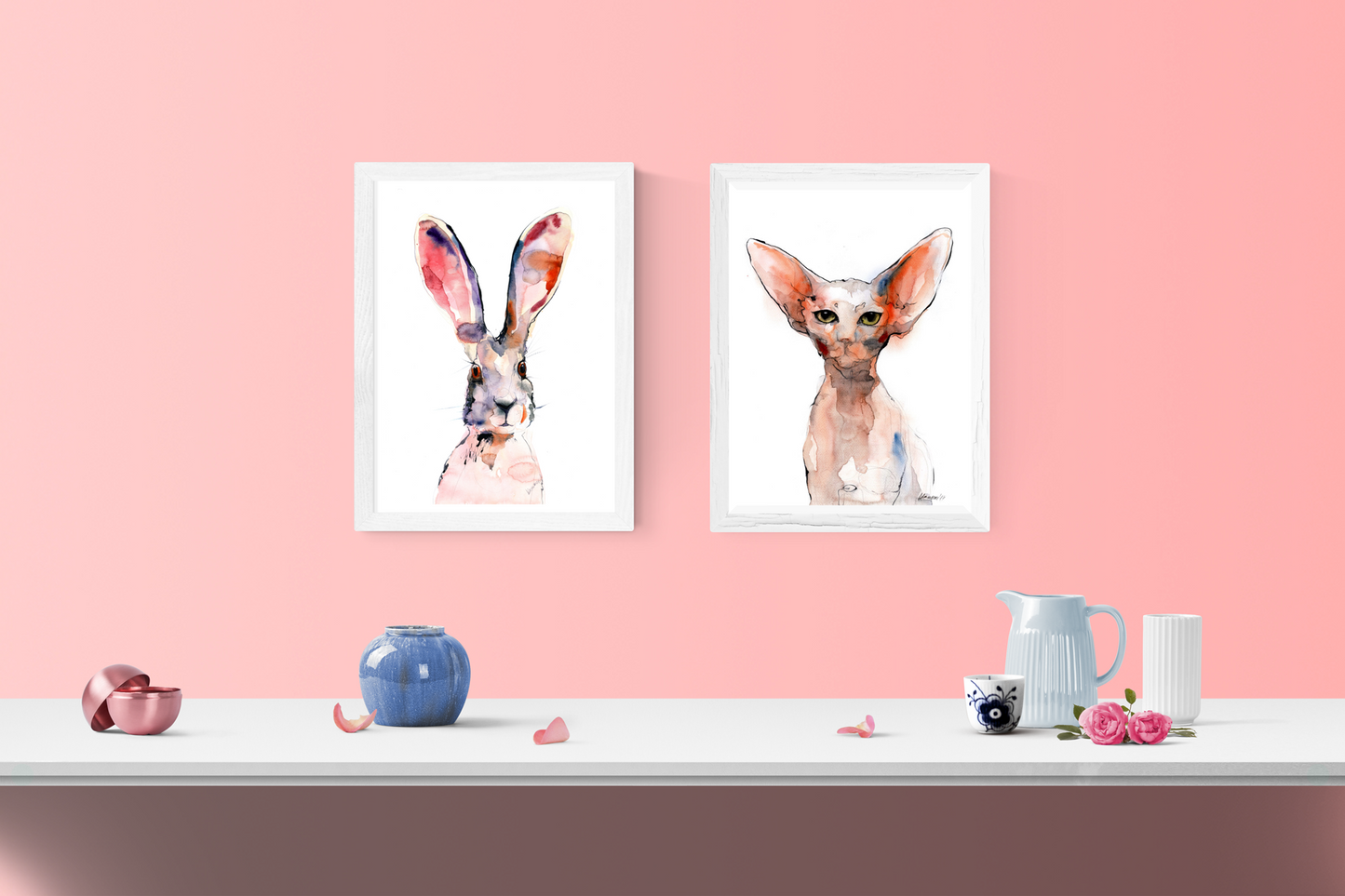 Alice in Wonderland hare art - bunny print - Watercolor wall art for hotel or home
