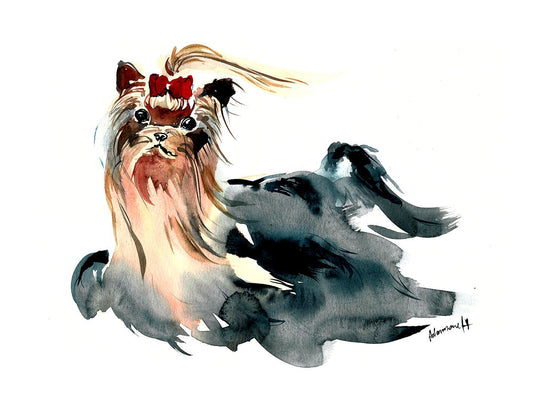Yorkie painting portrait watercolor original art - Yorkshire terrier dog watercolour