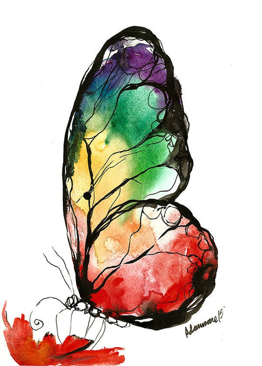 Butterfly rainbow watercolor digital print. A4, A3 Water color wall art for home or office