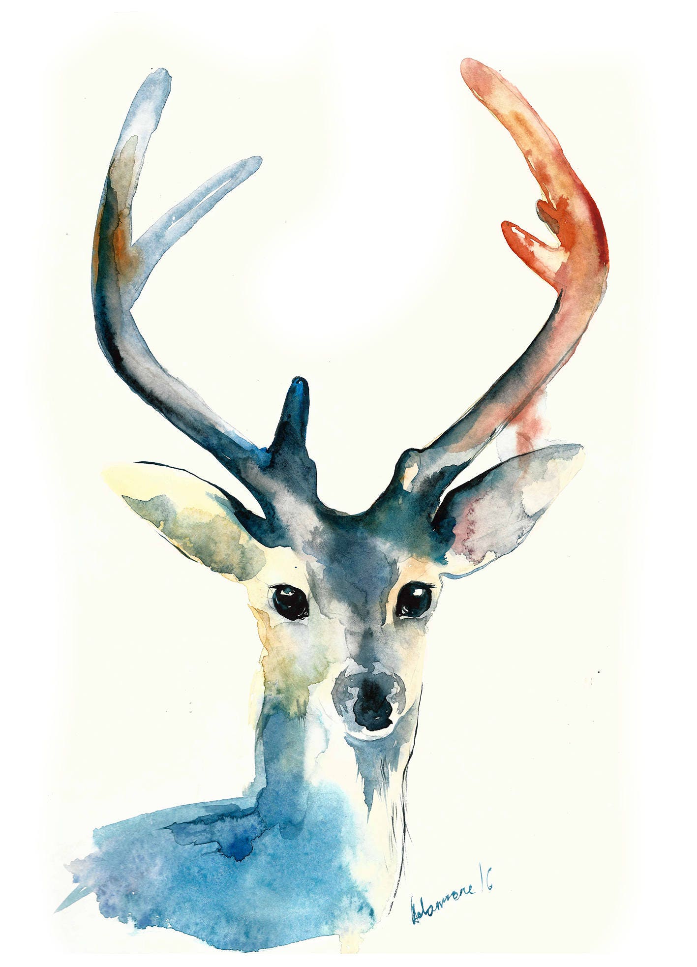Woodland nursery art. Xmas Reindeer Watercolor Art Digital Print.