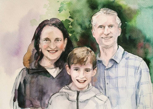 Custom family portrait watercolor small painting - size A5. Couple or children drawing. 6x8 kid's portrait