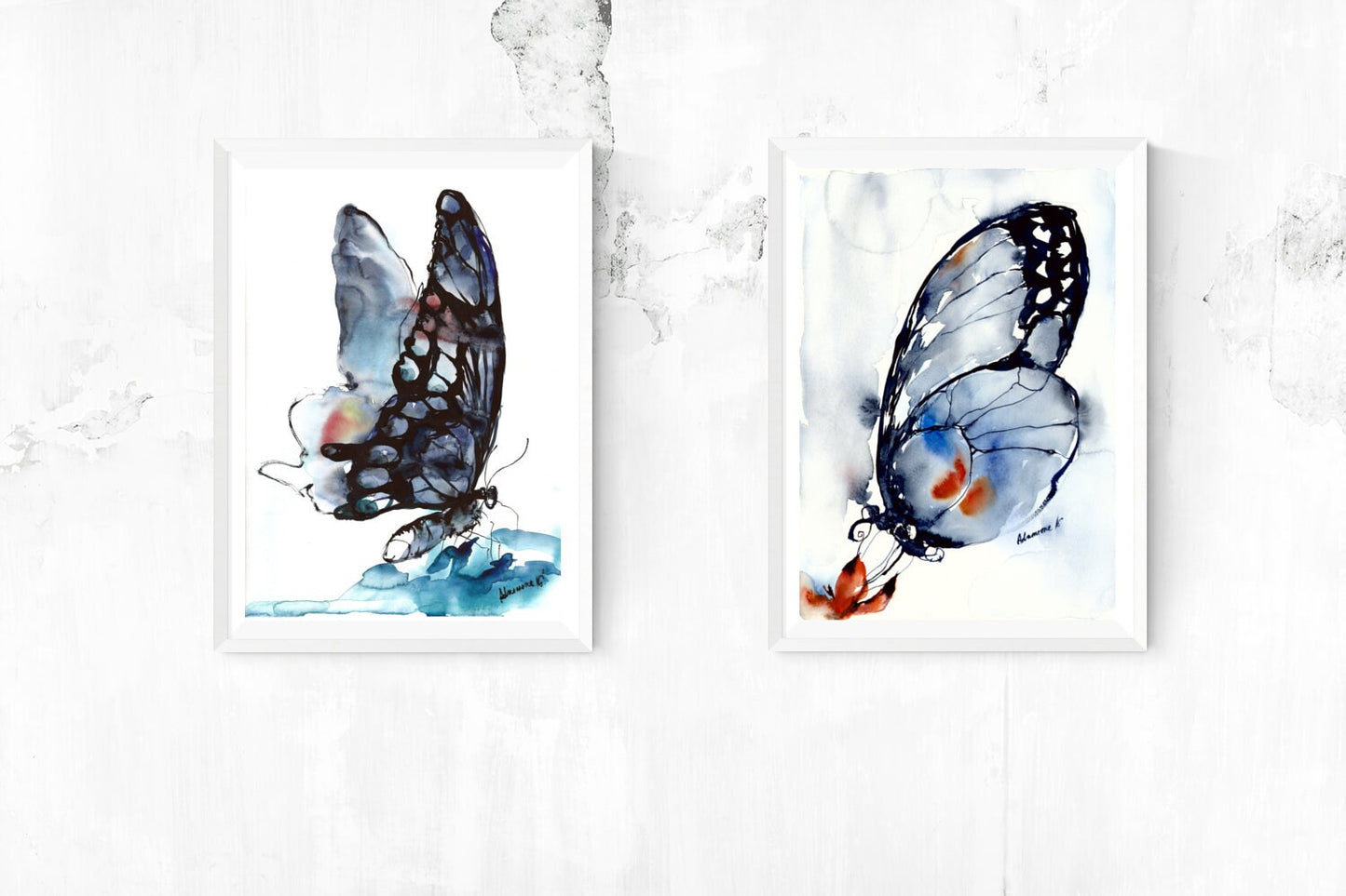 Blue black butterfly - watercolour digital print. A4, A3, 8x11, 11x16 Water color wall art for home or office