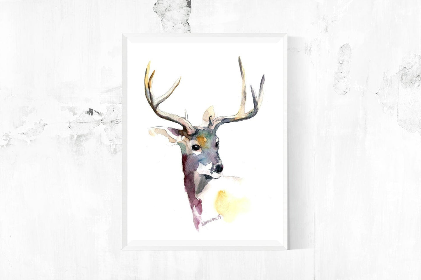 Deer print - watercolor reindeer picture. Woodland wall decor