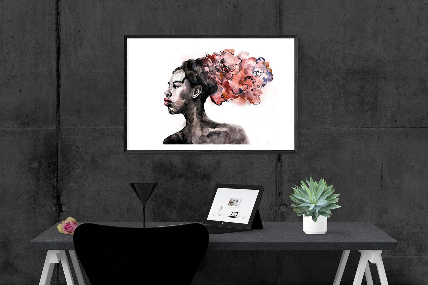 African american wall art - woman portrait painting contemporary watercolor digital print