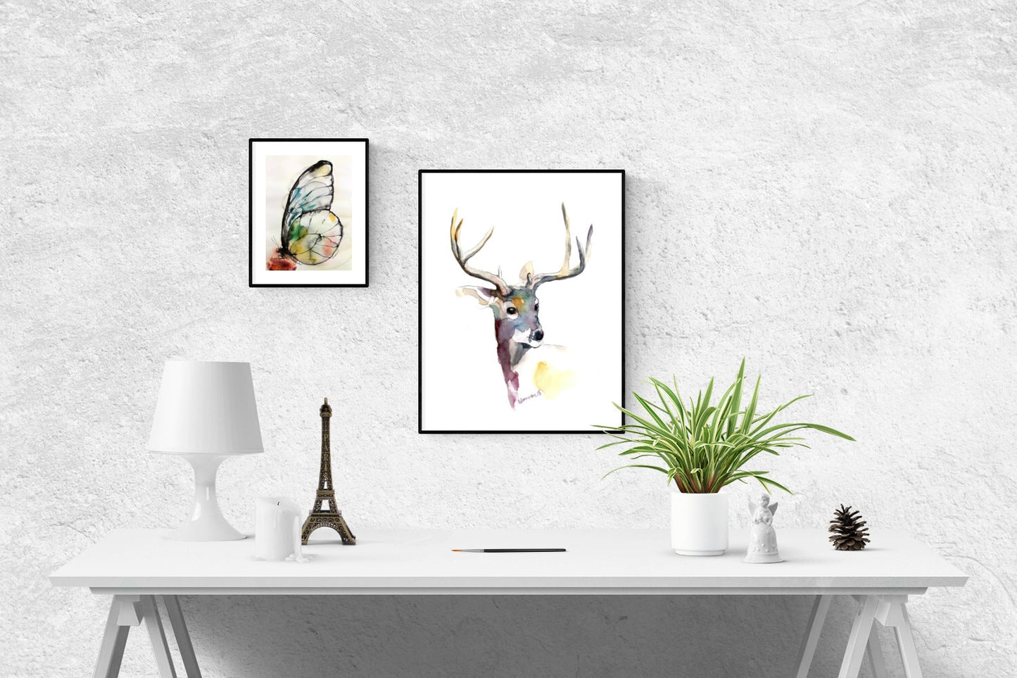 Deer print - watercolor reindeer picture. Woodland wall decor