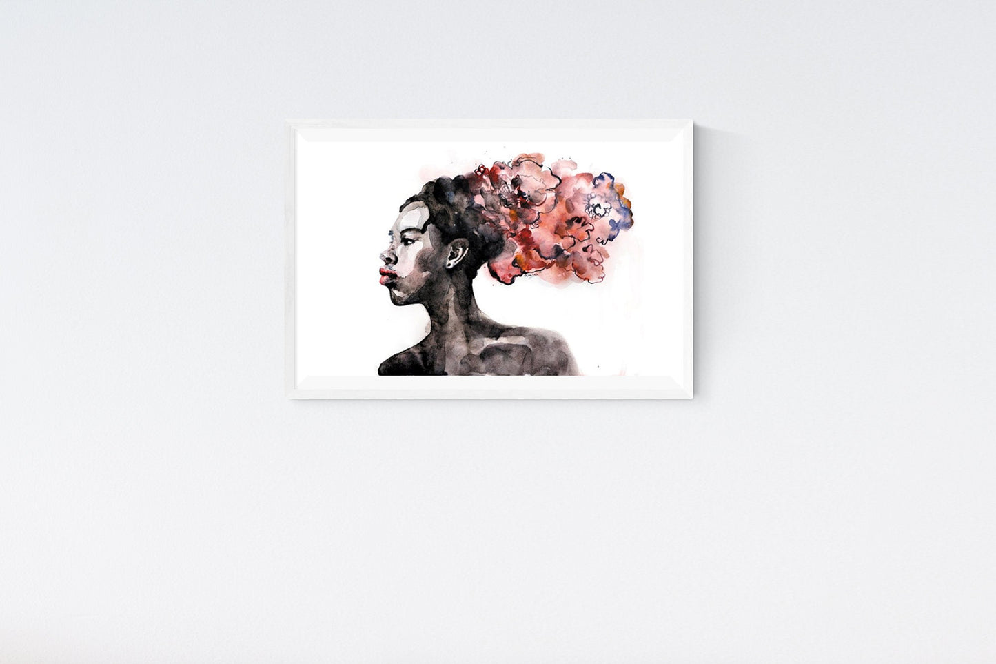 African american wall art - woman portrait painting contemporary watercolor digital print