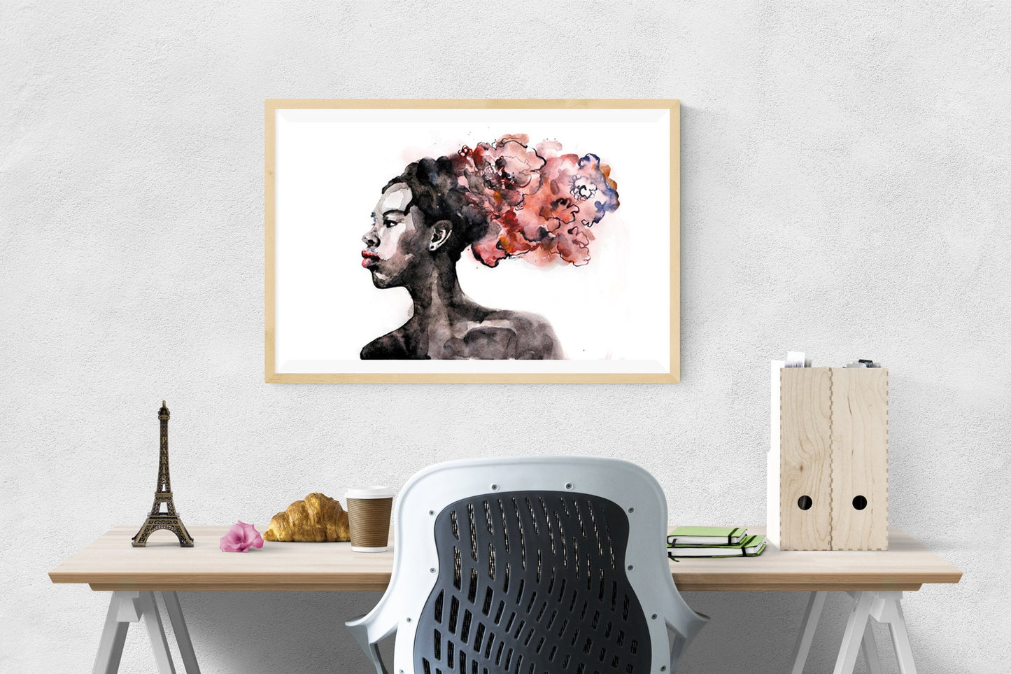 African american wall art - woman portrait painting contemporary watercolor digital print