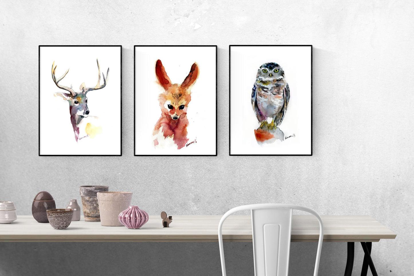 Deer print - watercolor reindeer picture. Woodland wall decor