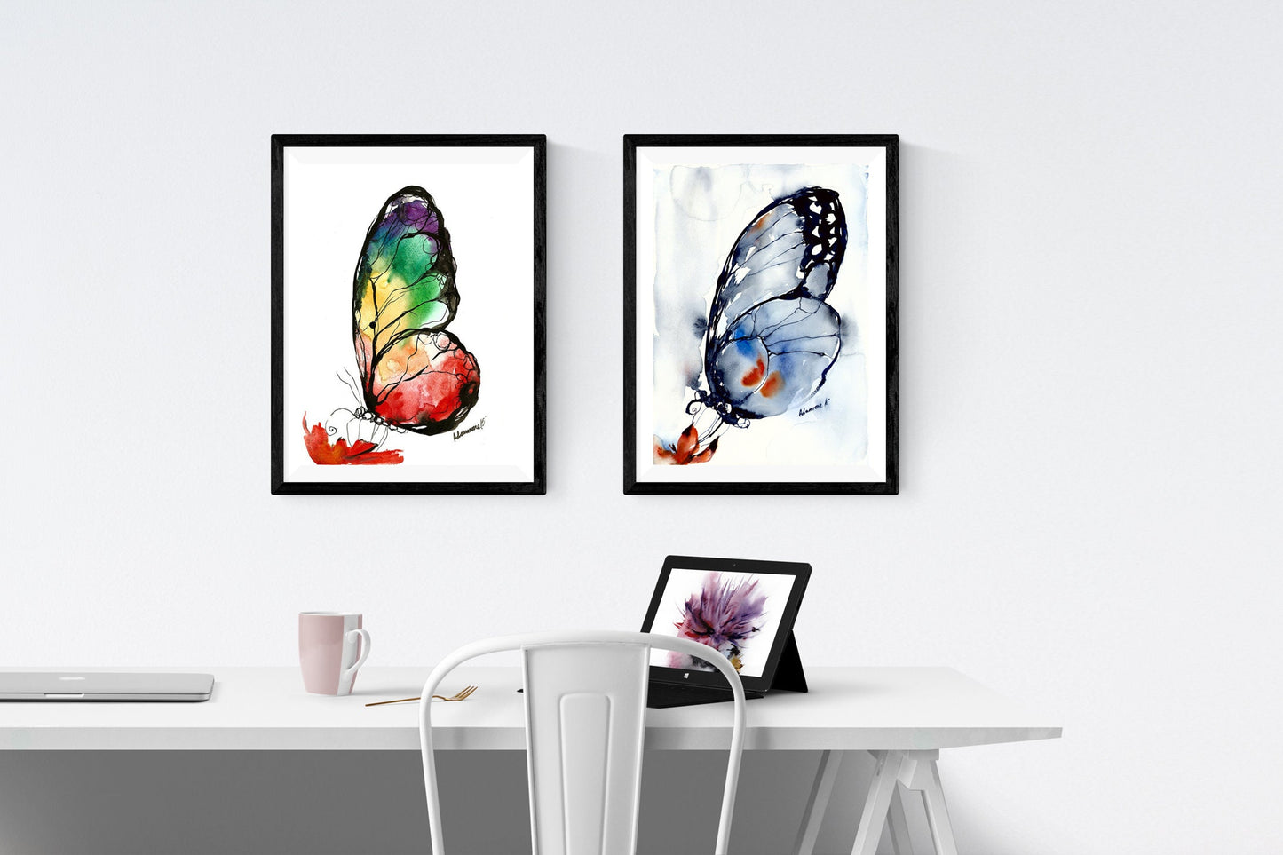Butterfly rainbow watercolor digital print. A4, A3 Water color wall art for home or office