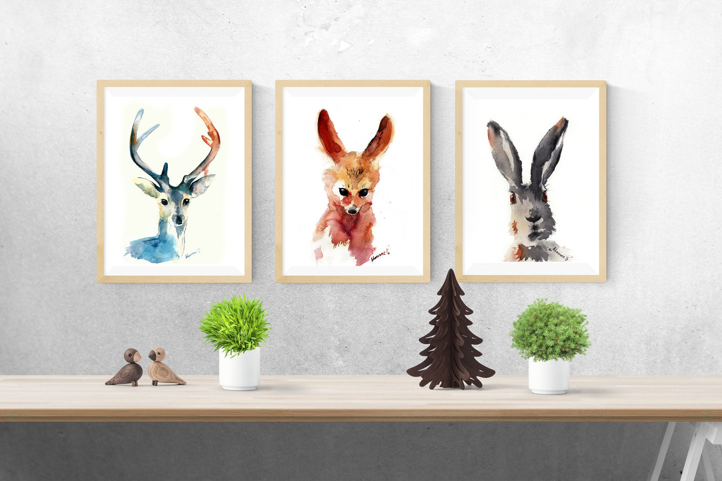 Woodland nursery art. Xmas Reindeer Watercolor Art Digital Print.