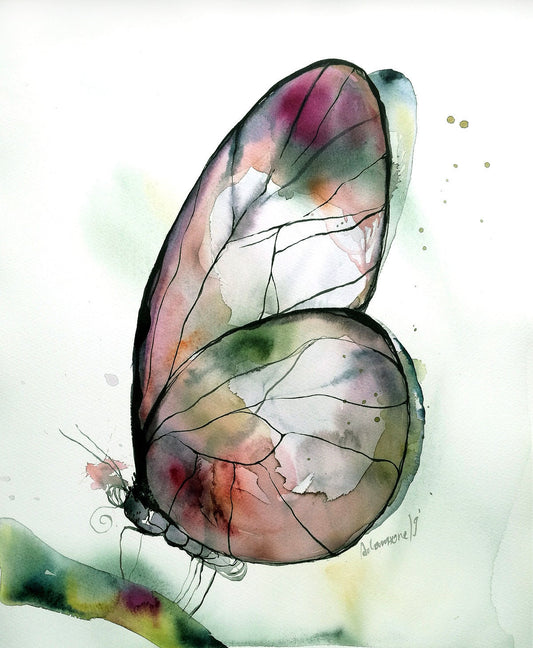 Butterfly watercolor painting - original. Green wall decor for living room