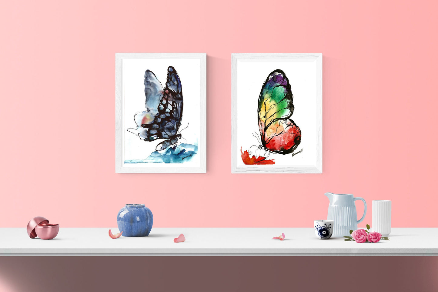 Butterfly rainbow watercolor digital print. A4, A3 Water color wall art for home or office