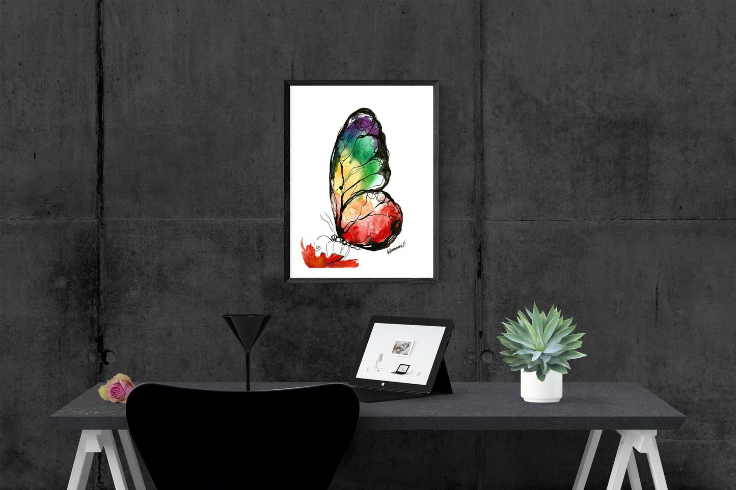 Butterfly rainbow watercolor digital print. A4, A3 Water color wall art for home or office