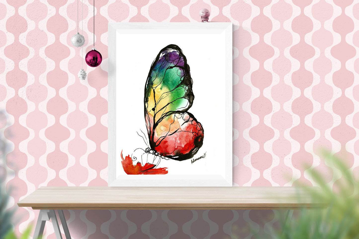 Butterfly rainbow watercolor digital print. A4, A3 Water color wall art for home or office