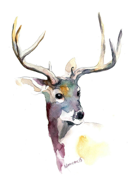 Deer print - watercolor reindeer picture. Woodland wall decor