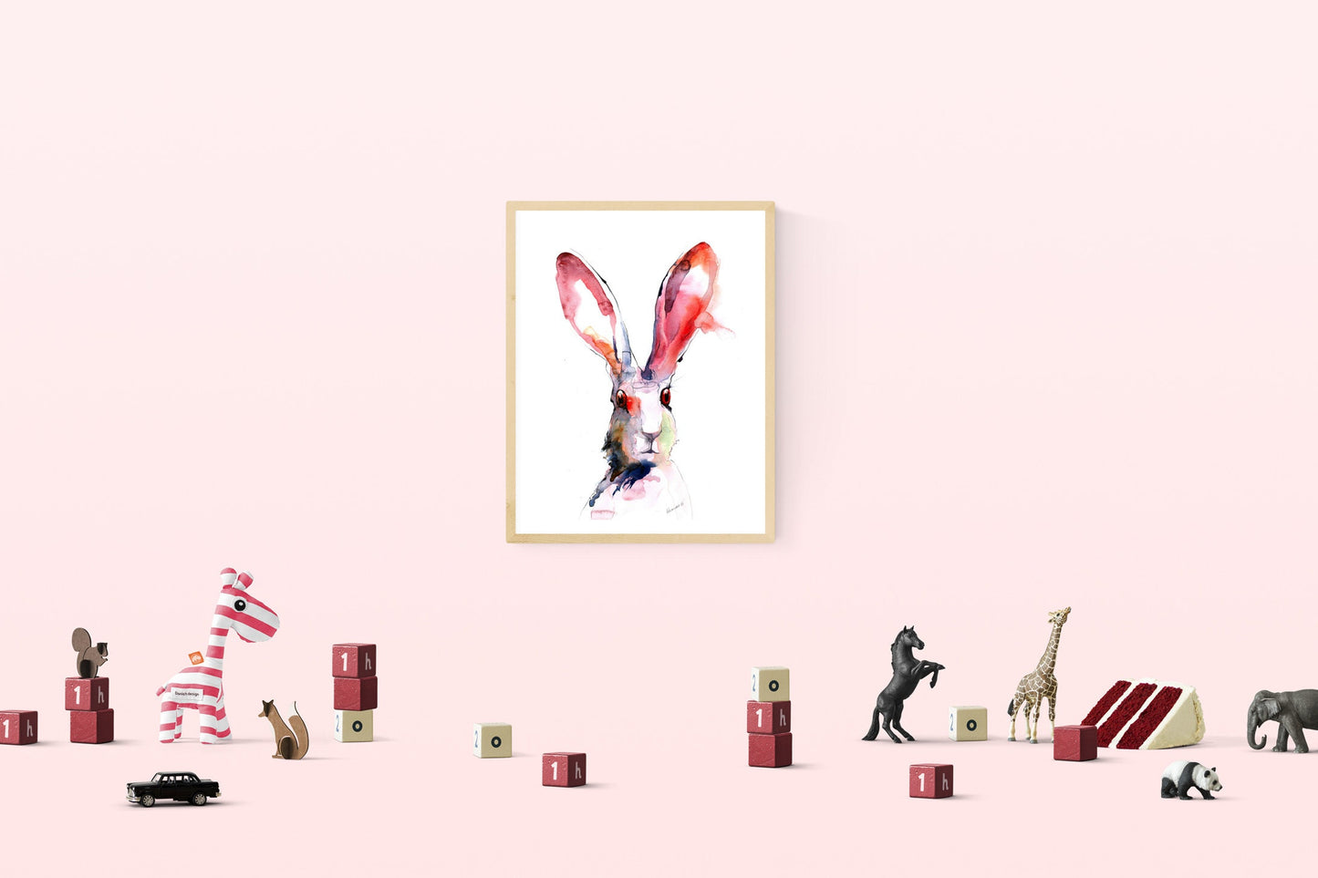 Bunny Poster - Pink Bunny Wall Art - watercolor nursery girls room digital prints