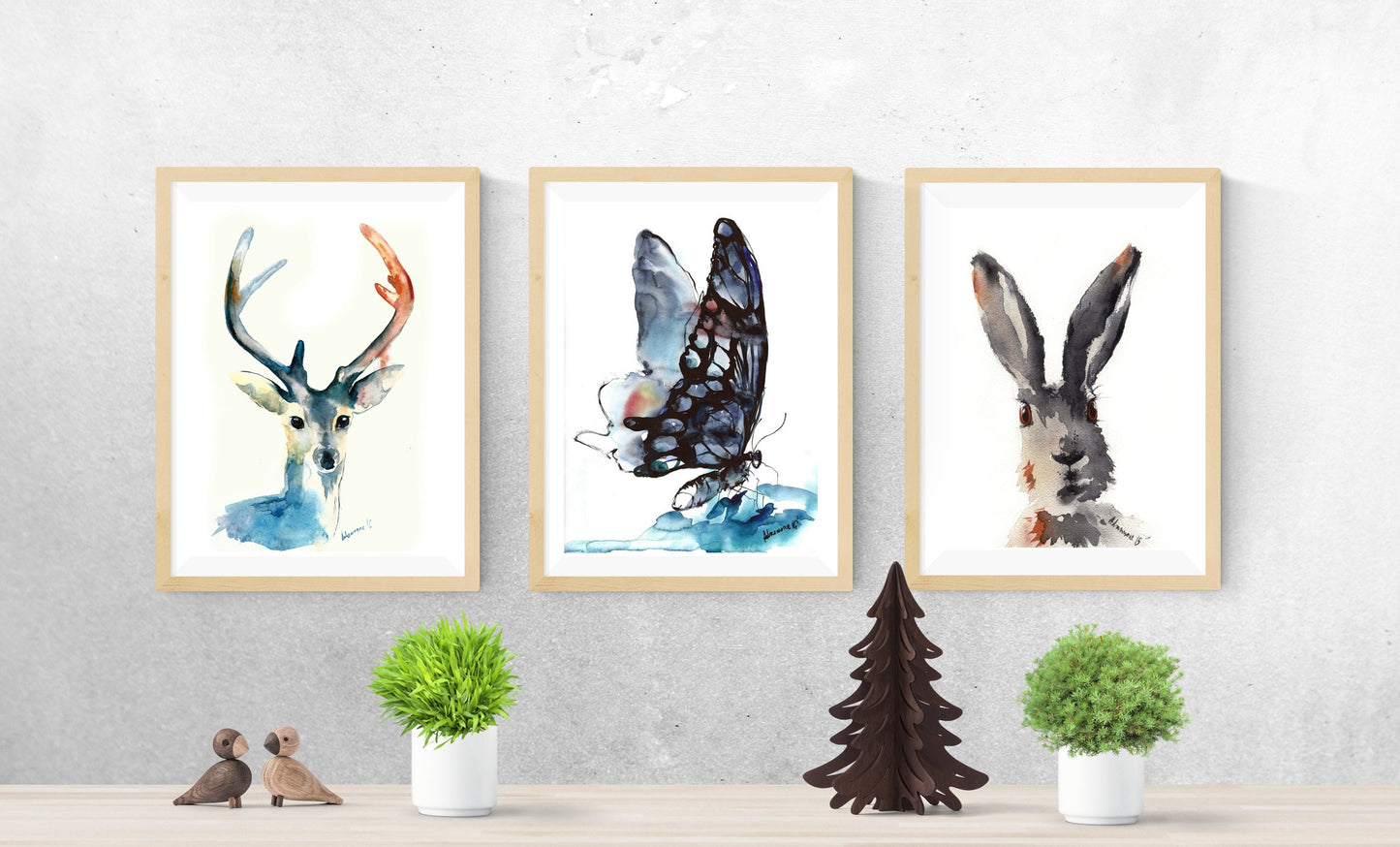 Woodland nursery art. Xmas Reindeer Watercolor Art Digital Print.
