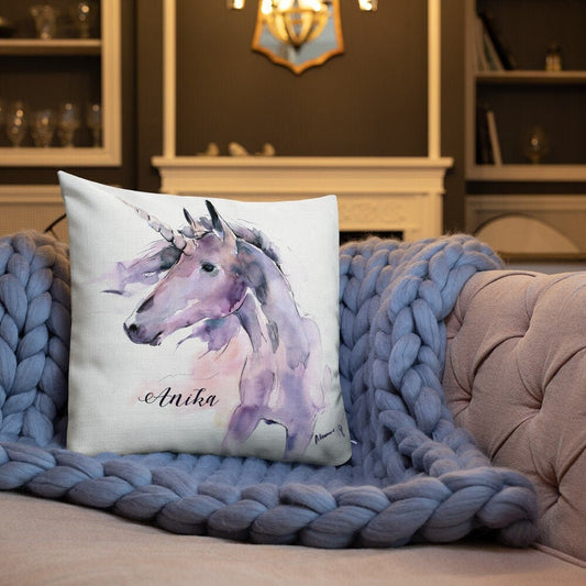 Unicorn Pillow - Personalized Watercolor Design Decorative Pillow Unique Gift for a Little Girl