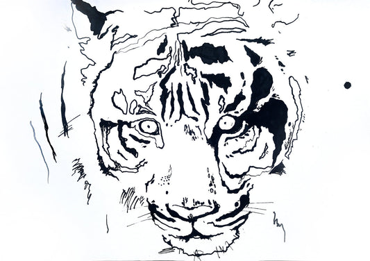 Tiger Illustration - Original Marker and Ink Art A3 - 11x16 in