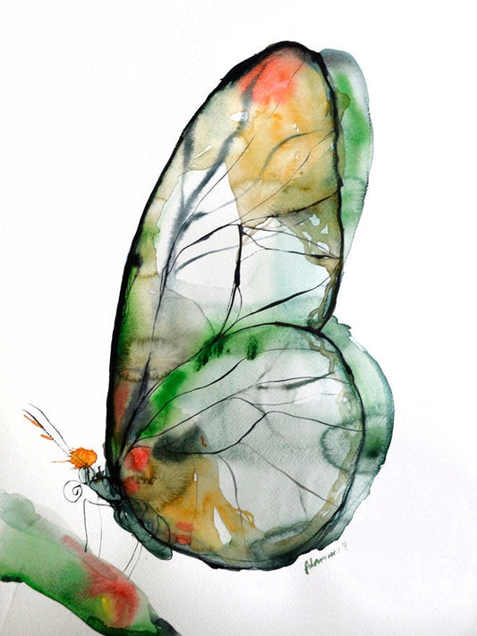 Butterfly Art Print, Green and Yellow Watercolor Nature Room Decor