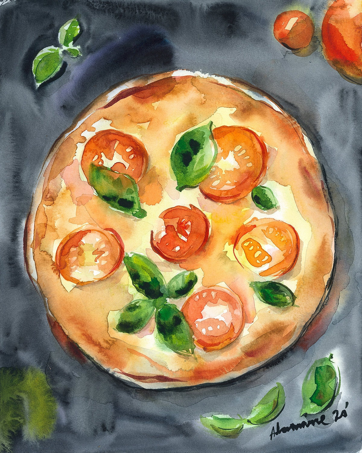 Pizza art print - food watercolor wall art - kitchen decor