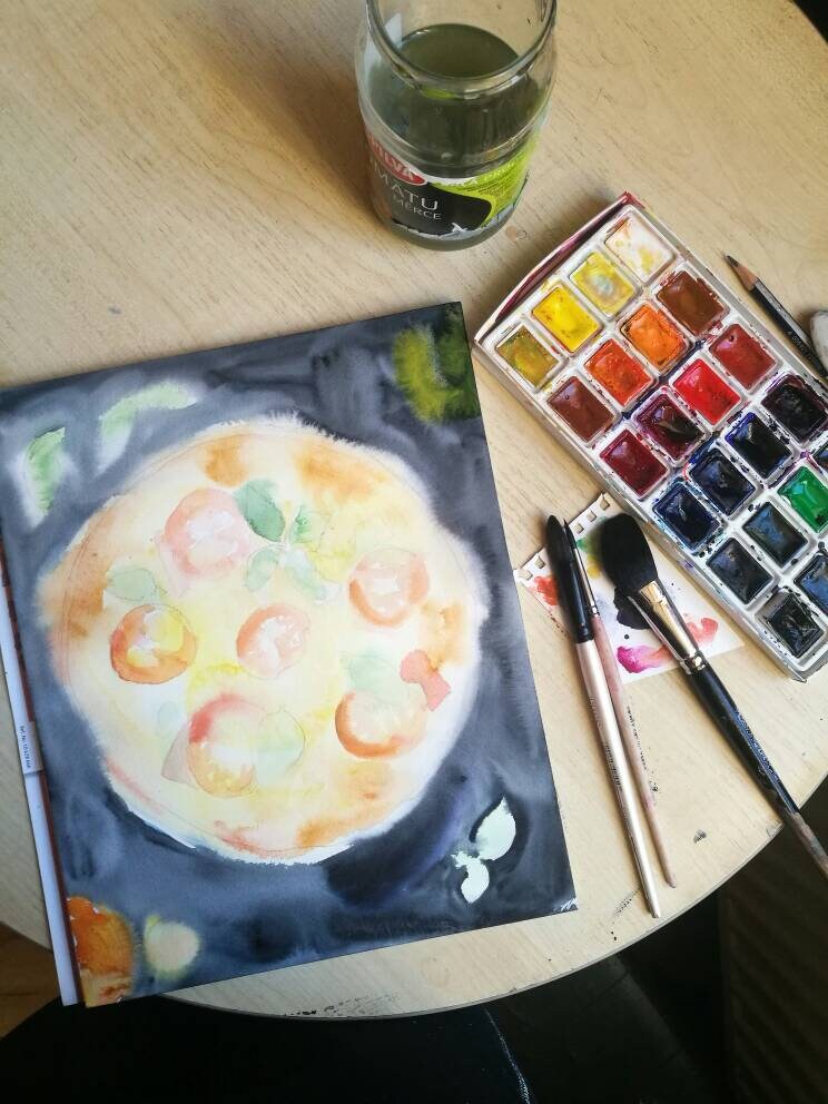Pizza art print - food watercolor wall art - kitchen decor