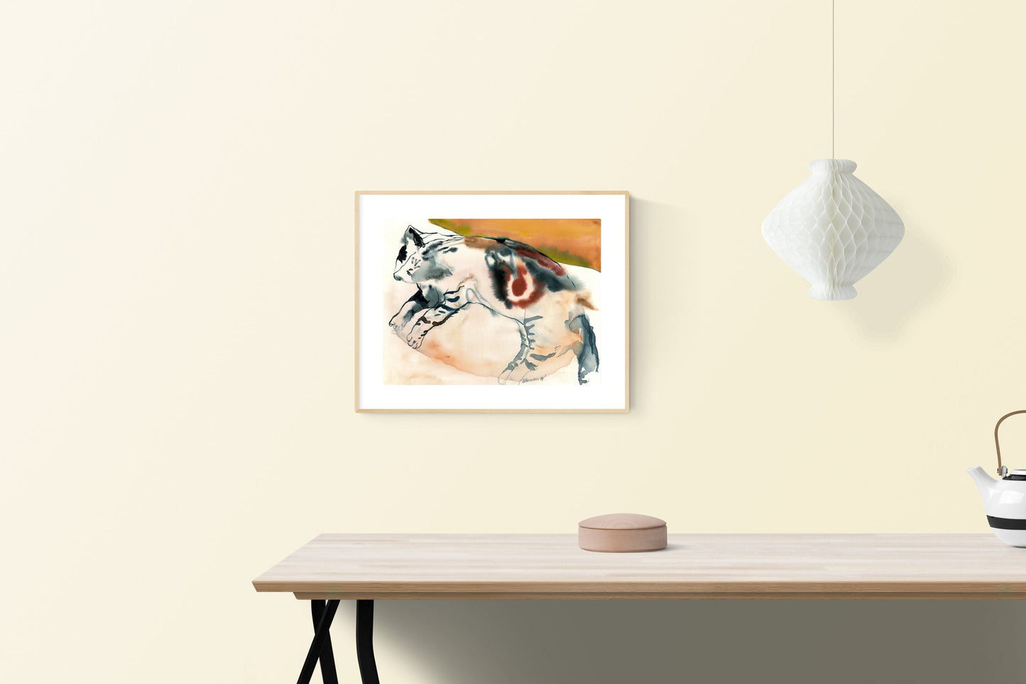 Primitive cat art - watercolor original painting. Tabby kitty water color drawing