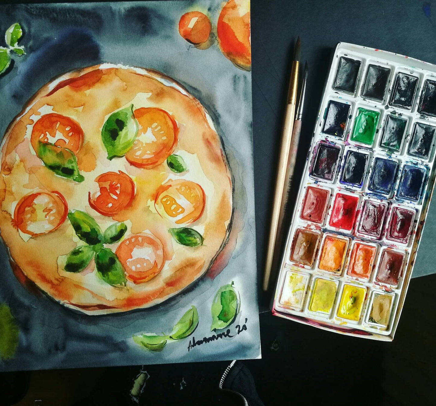 Pizza art print - food watercolor wall art - kitchen decor