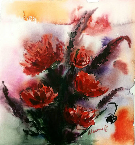 Classical painting - flowers water color painting - small watercolor floral original wall art