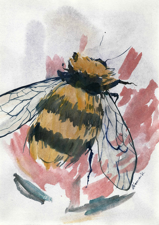 Bee poster - watercolor wall art. Aquarelle decor for home or office