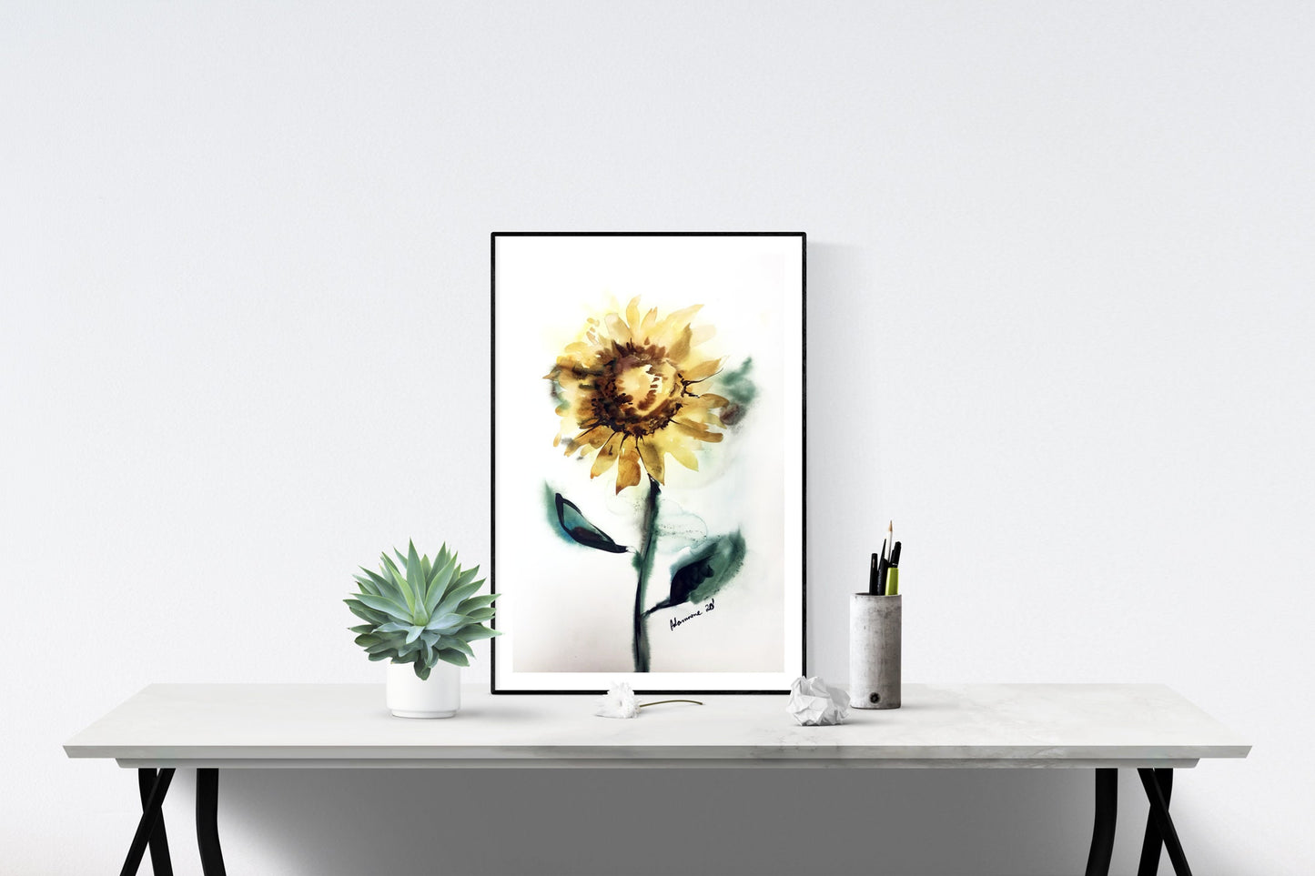 Sunflower painting - original watercolor art of a flower