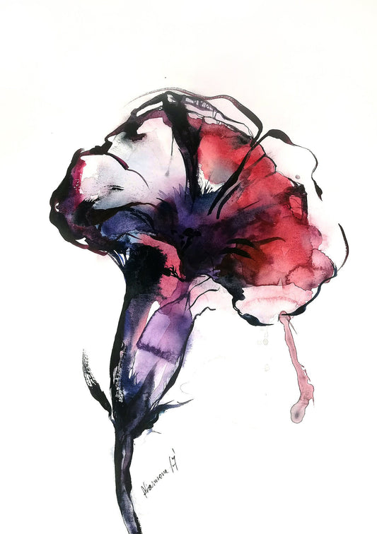 Morning glory painting - abstract flower watercolor painting - original. Contemporary expressive water color