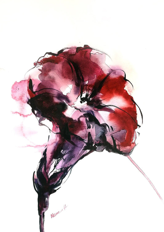 Morning Glory Abstract Art - flower watercolor painting - original. Contemporary expressive water color