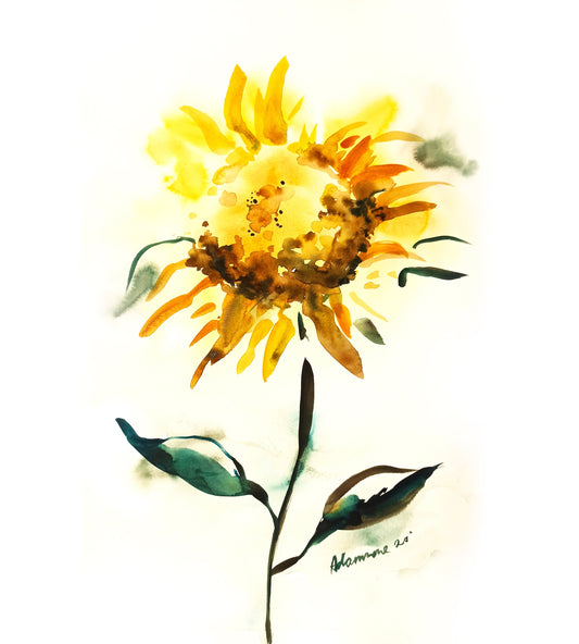 Sunflower painting - original watercolor art of a flower