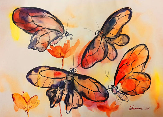 Butterflies Painting - Original Watercolor Wall Art for Home