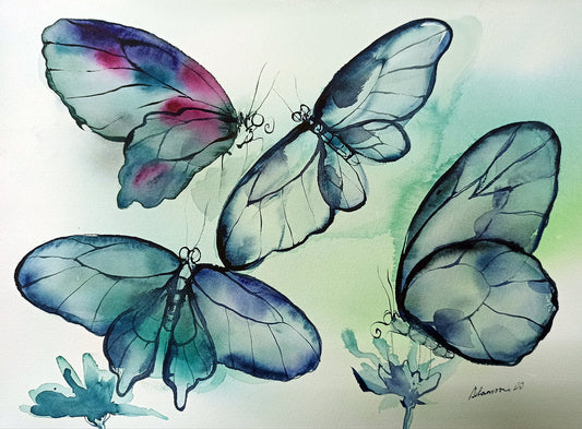 Butterflies Watercolor Painting - Original Wall Art for Home