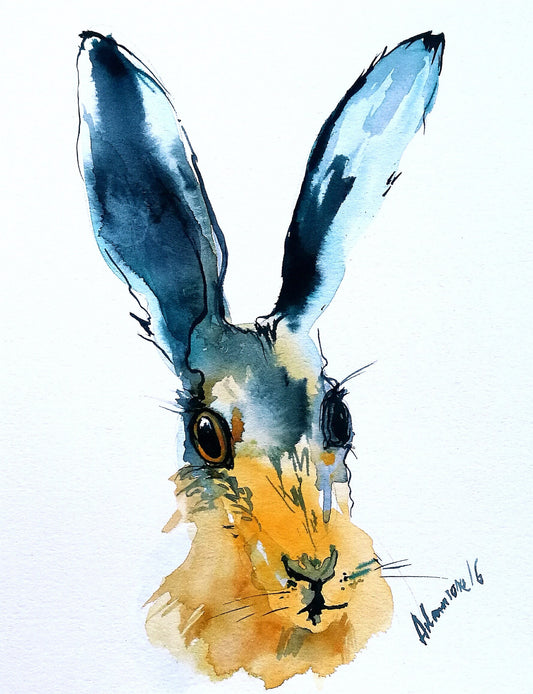 Bunny poster - watercolor art print. Hare water color.
