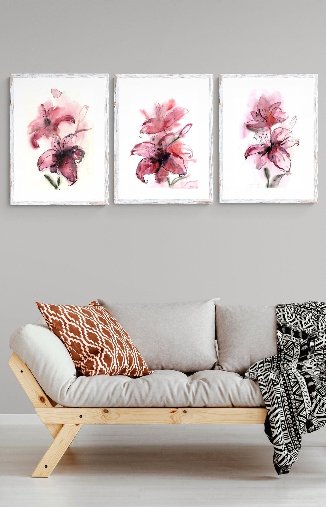 Lily painting - Original pink watercolor painting of a flower. Floral wall art for home.