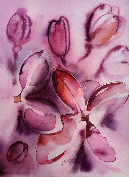 Lilacs painting - purple flowers watercolor original wall art for home
