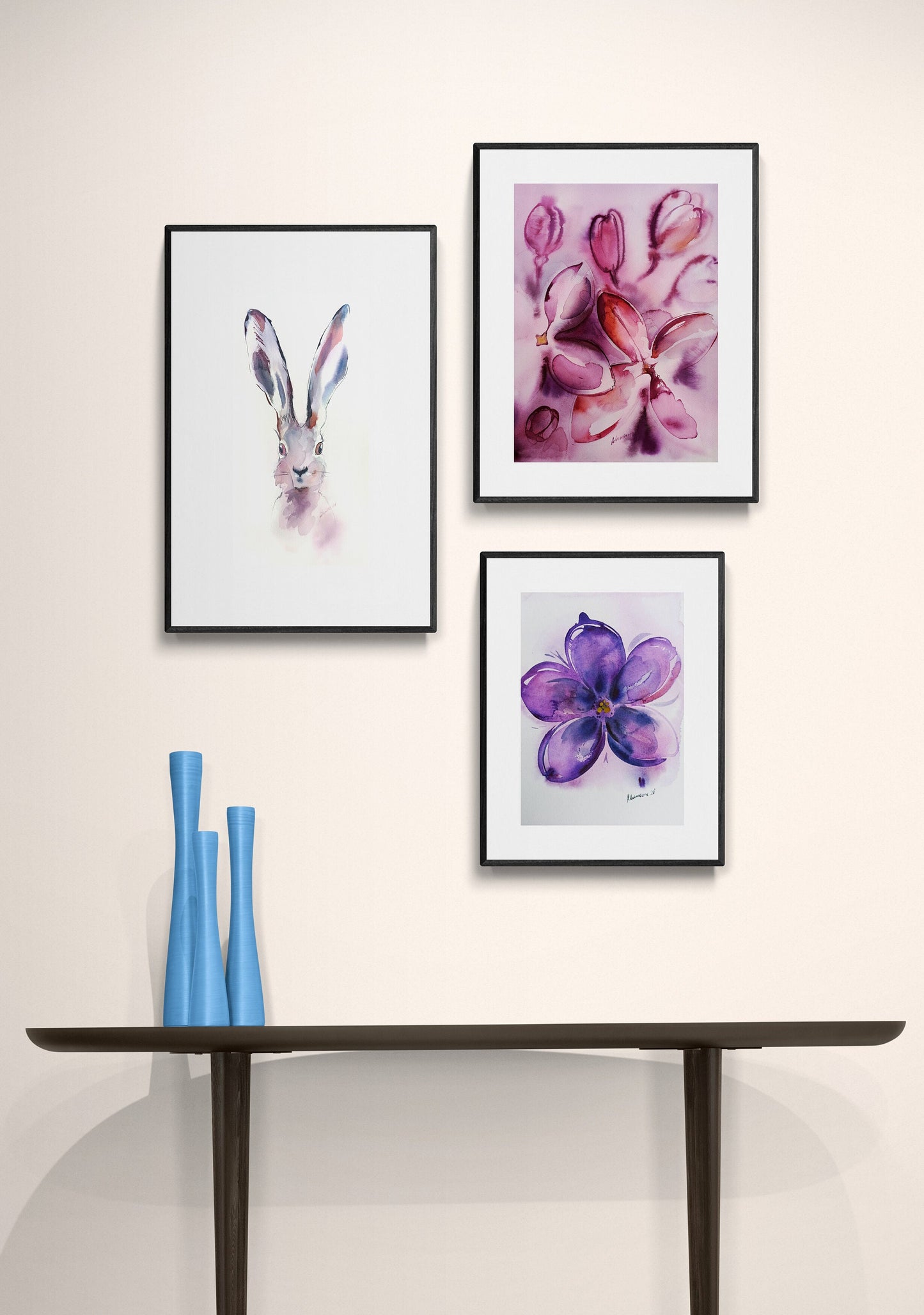 Lilacs painting - purple flowers watercolor original wall art for home