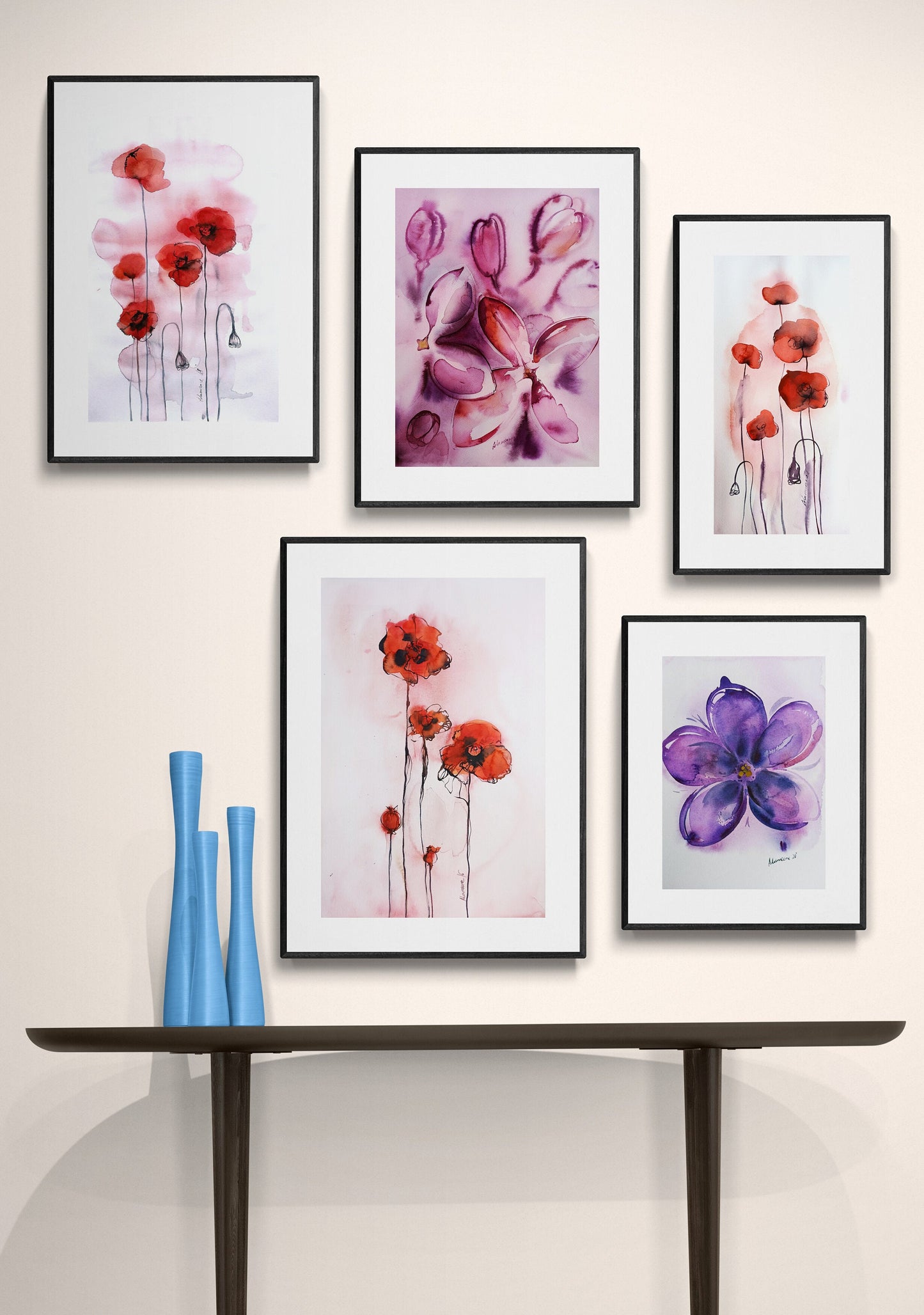 Lilacs painting - purple flowers watercolor original wall art for home